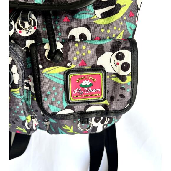 LILY BLOOM Gray/Multi "Panda Pop" Drawstring Mini Flap Front Backpack - Picture 2 of 8